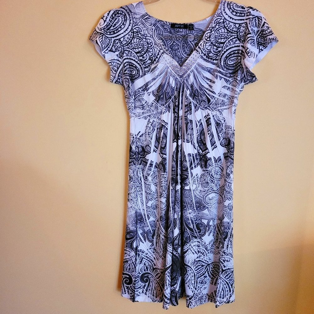 Apt. 9 Black White Paisley Embellished Boho Dress Size S